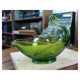 Heavy Green Glass Swan Candy or Nut Dish