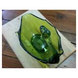 Heavy Green Glass Swan Candy or Nut Dish