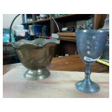 Made in England Pewter Cup and Brass Vessel with handle