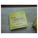 Large Lot of Vintage Kodak Kodachrome  Filters  Slide Mounts  Kodapod adapter  prepaid mailer for film processing  daylight filter  (box only)