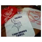 Trifecta Hankies  Twins  Strikers  Vikings plus bonus NFL Super Bowl Glass