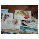 Vintage Greeting Cards And Postcards from early 1900s onward  many are blank  includes vintage carrying box