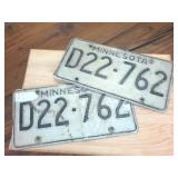 No Year Shown Two Matching Minnesota Embossed License Plates  Vintage