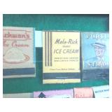Framed Vintage Dairy Themed Matchbook Collection  Very Rare  Portis Straws  Bowman Dairy  Wilkersons  Northland Ice cream  Dutch Maid