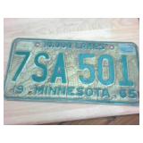 Vintage 1965 Embossed 10000 Lakes Minnesota License Plate with Nice fractured patina