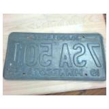 Vintage 1965 Embossed 10000 Lakes Minnesota License Plate with Nice fractured patina
