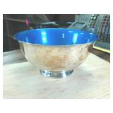 8 inch Reed and Barton Silver Plate Bowl with Beautiful Blue enamel
