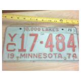 Vintage 1974 Embossed 10000 Lakes Minnesota License Plate