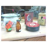 Vintage Tin and mini-bottle Collection -  Po Do Talc -  Prince Albert  Whitehall  enamel mug