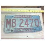 Vintage 1963 Embossed 10000 Lakes Minnesota License Plate with metal tab