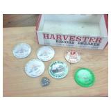 Vintage Button Collection (Bozo) and Harvester Record Breaker Cigar Box