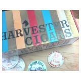 Vintage Button Collection (Bozo) and Harvester Record Breaker Cigar Box