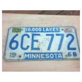Vintage 1968 Embossed 10000 Lakes Minnesota License Plate