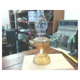 18 inch tall Beautiful Orangish Glass oil lamp
