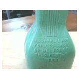 VERY RARE  Circa 1920s Vintage Liquor Flask -  Milk green glass  1cent liquor tax stamp  Mohawk Liqueurs (empty)