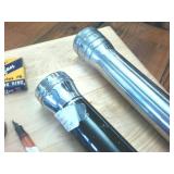 Early 1900s magic scratch removers  vintage flash lights  vintage inkwell and stylus  stainless hand warmer  Tiffen retaining rings