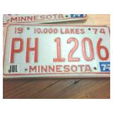 Vintage 1974 (Matching Set) Embossed 10000 Lakes Minnesota License Plate