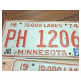 Vintage 1974 (Matching Set) Embossed 10000 Lakes Minnesota License Plate