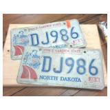 North Dakota Embossed Vintage License Plates Matching Set  Mid 80s