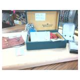 Rolex Box (real) with sets of earrings  hat pins -  and Owl Piece