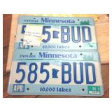 Vintage Matching Set in Original Packaging - Embossed 10000 Lakes Minnesota License Plate  585 BUD