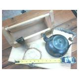 Metal Tea Pot  Mini wooden tool box and dreamcatcher
