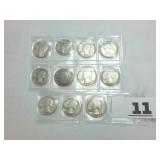 Lot of 11 pre-1965 Washington Quarters  Various years -  $2.75 Face Value