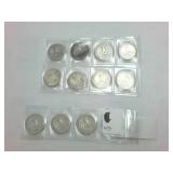 Lot of 11 pre-1965 Washington Quarters  Various years -  $2.75 Face Value