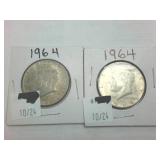 Lot of 2 1964 Silver Kennedy Half Dollars  One dollar face value