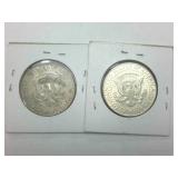 Lot of 2 1964 Silver Kennedy Half Dollars  One dollar face value