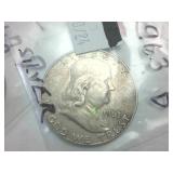 2 coins  1962-D and 1963-D Silver Franklin Half Dollars  one dollar face value