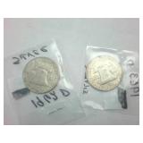 2 coins  1962-D and 1963-D Silver Franklin Half Dollars  one dollar face value