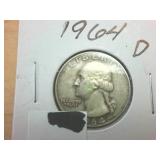 4 coins  1964 Silver Washington Quarters  one dollar face