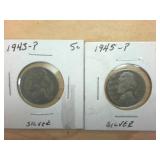 2 coins  Silver Nickels from War Era -  1945-P and 1943-P