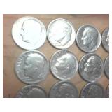 Tube of 20 silver dimes  Pre-1965 silver Roosevelt dime collection  2 dollars face value