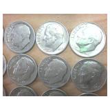 Tube of 20 silver dimes  Pre-1965 silver Roosevelt dime collection  2 dollars face value