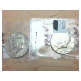 2 coins  1964 Silver Kennedy Half Dollars  one dollar face value