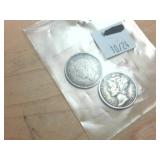 2 silver dimes  US Mercury and a Canadian dime