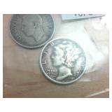 2 silver dimes  US Mercury and a Canadian dime