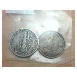 2 silver dimes  US Mercury and a Canadian dime