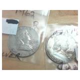 2 coins - Franklin half dollars each are 1962D -  one dollar face value