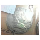 2 coins - Franklin half dollars each are 1962D -  one dollar face value
