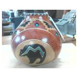 Turquoise Gold and Silver Crafted Gourd Vessel -  Handmade in Oklahoma by Karen Matheke