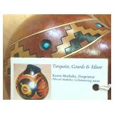 Turquoise Gold and Silver Crafted Gourd Vessel -  Handmade in Oklahoma by Karen Matheke