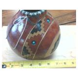 Turquoise Gold and Silver Crafted Gourd Vessel -  Handmade in Oklahoma by Karen Matheke