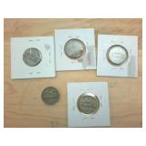 5 coin lot  War Era Silver Nickels from 1943