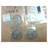4 coin lot  pre 1965 Silver Washington Quarters  one dollar face value