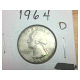 4 coin lot  1964 Silver Washington Quarters  one dollar face value