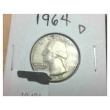 4 coin lot  1964 Silver Washington Quarters  one dollar face value