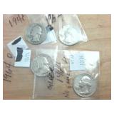 4 coin lot  1964 Silver Washington Quarters  one dollar face value